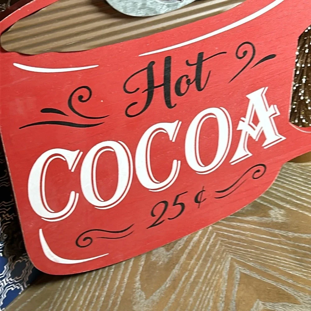 NEW! LARGE Vintage Inspired Cottage NORTH POLE Hot Cocoa Wood & Metal Sign